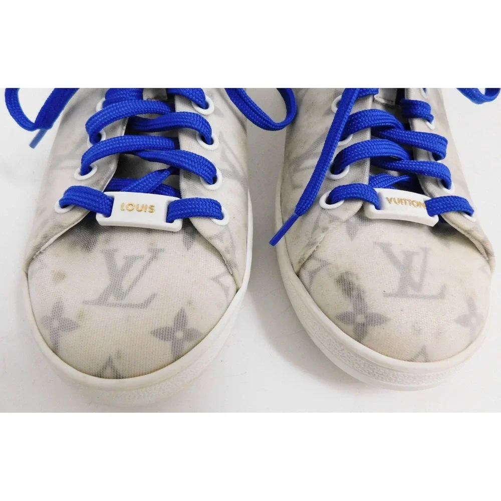Louis Vuitton White Blue Monogram Technical Mesh Frontrow Sneaker sz39 AUTHENTIC